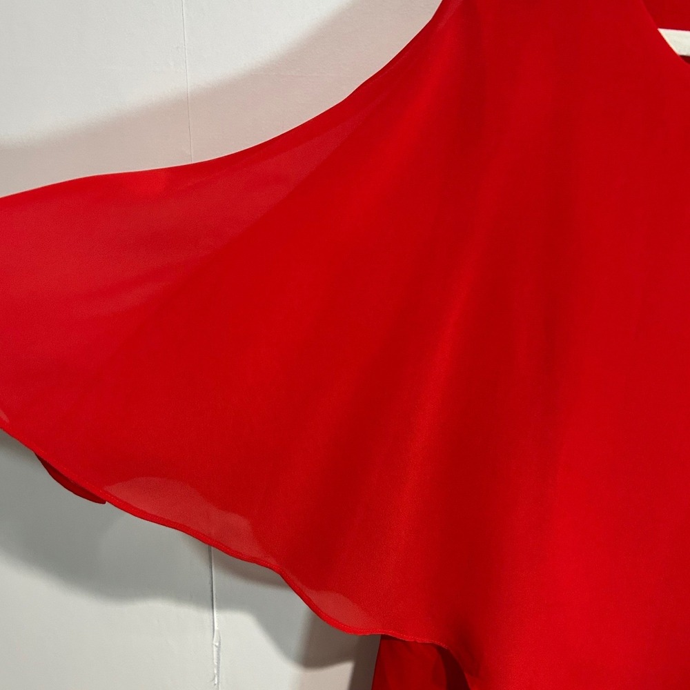 Womens Tomato Red Dress 20W Cape Sleeve Dress Chiffon Overlay Asymmetric Holiday - Picture 6 of 7
